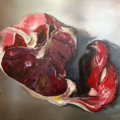 Alex Carey-Morgan (A2) Oil on metal (100 x 100cm)
